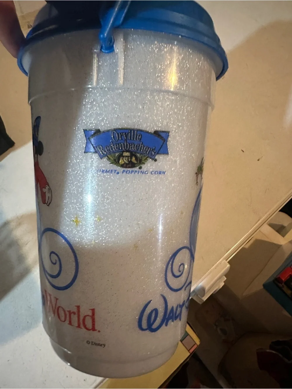 Disney 25th Anniversary White Glitter Souvenir Bucket with Blue Lid